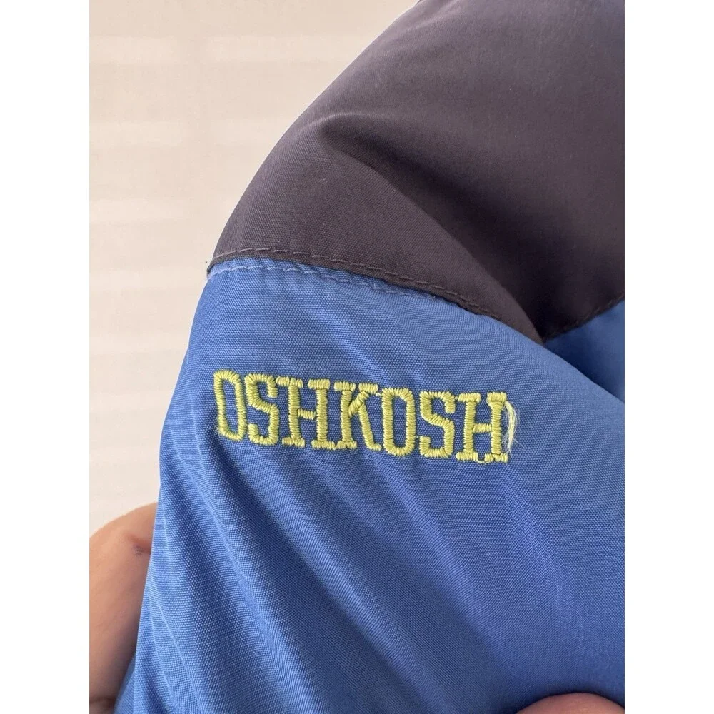 OshKosh B’gosh Boys 5-6 Puffer Jacket Blue Navy Lime Fleece Hooded Winter